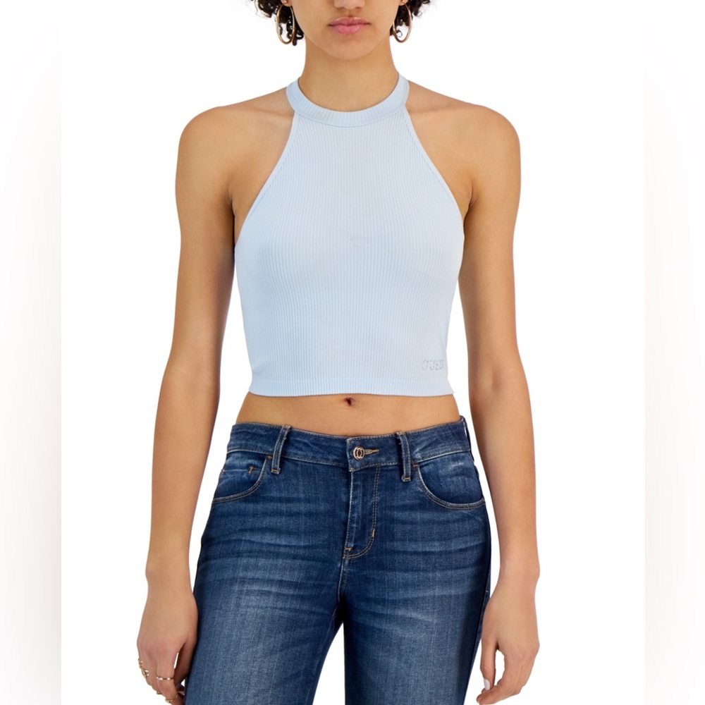 GUESS Helium Women's Tori Lace-Back Sleeveless Top, Light Blue Size M New w/Tag